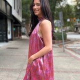 Red Multi Floral Glow High Neck Mini Tent Dress