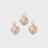 Gold Breast Cancer Ribbon Heart Charm