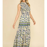 Floral Tiered Maxi Dress - Blue Multi