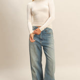 Cream Turtleneck Long Sleeve Fitted Top