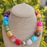 Rainbow Cube Bead Necklace
