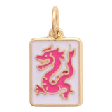 Lucky Dragon Pink Enamel Mahjong Tile Charm