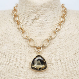 Riley Gold Open Chain Topaz Crystal Pendant Necklace