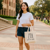 Sorority Small Canvas Tote Bag with Greek Letters and Name