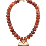 Sienna Brown Beaded Gold Heart Necklace