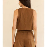 Camel Suede Sleeveless Crop Top
