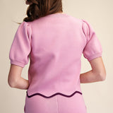 Pink Round Neck Scallop Knit Top