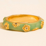 Elodie 18K Gold Green Enamel Floral Band Ring