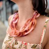 Sunset Glow Oval Link Necklace – Coral