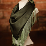 Luxe Fringe Square Scarf - Olive Green