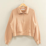 Dark Taupe Double Knit Half Zip High Neck Collar Sweatshirt