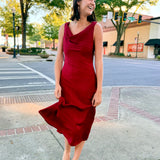 Red Inner Circle Cowl Neck Midi Dress