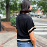 Black Contrast Trim Short Sleeve Pullover Sweater