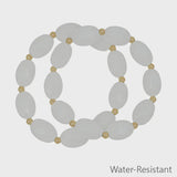 Water Resistant Set of 2 White Oval Acrylic and Gold Beaded Stretch Bracelets