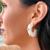 Water-Resistant White Acrylic Studded Hoop Earrings
