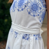 Blue Eyelet Embroidered Cross Back Strap Midi Dress
