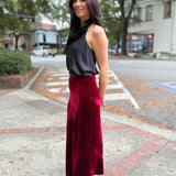 Red Twilight Spell Stretch Velvet Bias Midi Skirt
