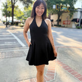 Black Plunging Halter Neck A-line Dress