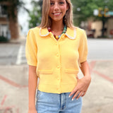 Butter Yellow Scalloped Crochet Collar Cardigan
