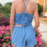 Denim Breeze Ruffle Lounge Shorts