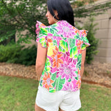 Tropical Bloom Flutter Top