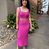 Magenta Square Neck Sleeveless Crochet Midi Dress