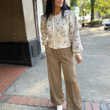 Lt Taupe Floral Jacquard Knit Button Down Cardigan Jacket