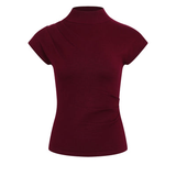 Norah Pleated Short Sleeve Knit Top - Wine
