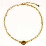 Aveline Oval Cat Eye Stone Chain Necklace