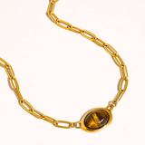 Aveline Oval Cat Eye Stone Chain Necklace