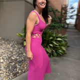 Magenta Square Neck Sleeveless Crochet Midi Dress