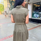Olive Grove Linen Shirt Dress