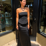 Natalia Strapless Mixed Material Maxi Dress - Black