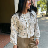 Lt Taupe Floral Jacquard Knit Button Down Cardigan Jacket