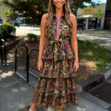 Olive Floral Print Midi Dress