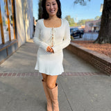 Cream Bow Tied Ribbed Knit Cardigan And Mini Skirt