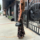 Coraline Velvet Tie Shoulder Maxi Dress - Black Floral