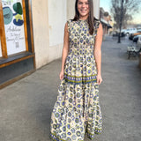 Floral Tiered Maxi Dress - Blue Multi
