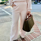 Heather Pale Pink Heavy Hacci Wide Leg Pant