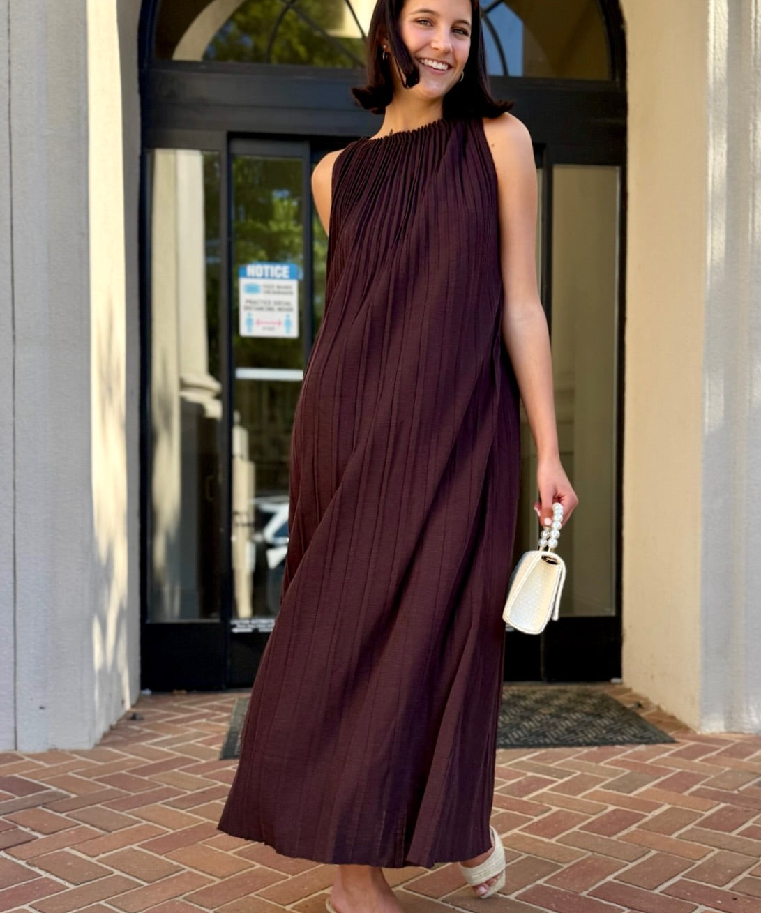 dark brown flowy dress Dark Brown Floral Deep V-Neck Back Cutout Maternity Maxi Dress PinkBlush
