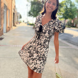 Painted Fields Tie Neck Mini Dress