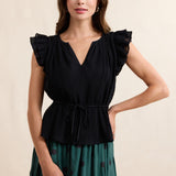 Black Nightcap Ruffle Sleeve Blouse