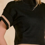 Black Contrast Trim Short Sleeve Pullover Sweater