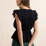 Black Nightcap Ruffle Sleeve Blouse