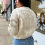 Ivory Silver Monroe Leaf Cutout Embellished Sweater