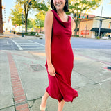 Red Inner Circle Cowl Neck Midi Dress