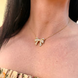 Krista Gold Bow Short Pendant Necklace in White Mix