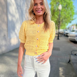Textured Knit Short Puff Sleeve Top - Yellow