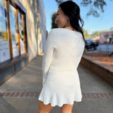 Cream Bow Tied Ribbed Knit Cardigan And Mini Skirt