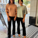 Dark Taupe Double Knit Drop Shoulder Basic Top